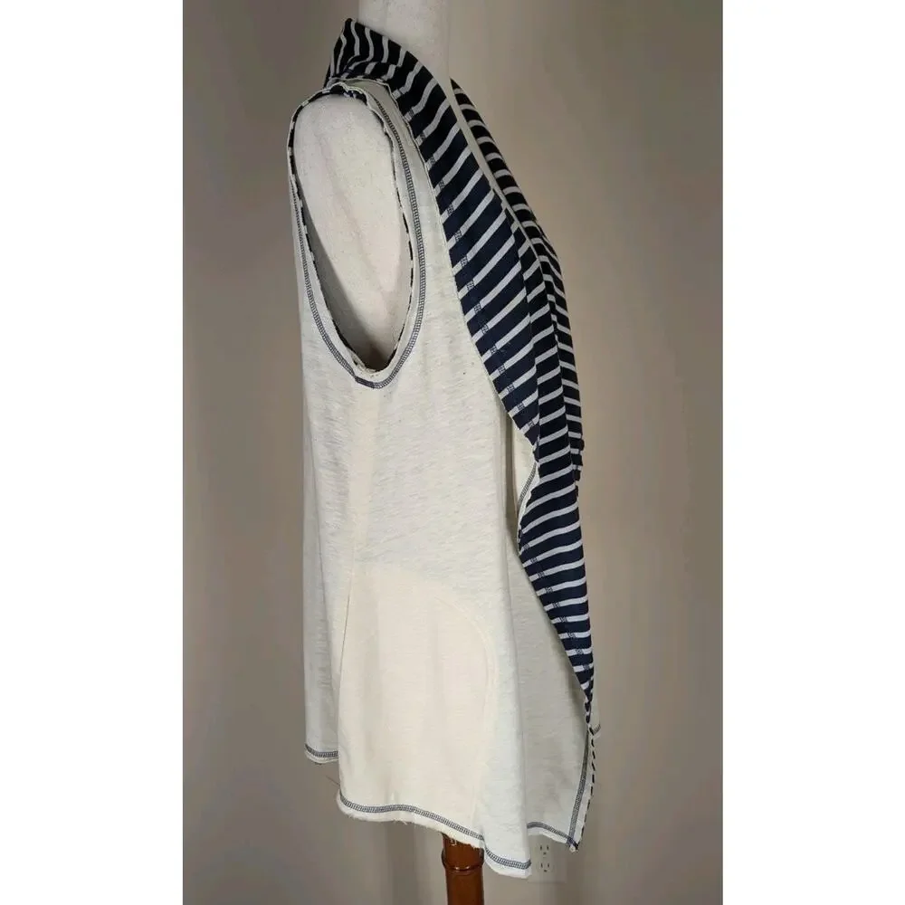 Matilda Jane Women's Full Moon Reversible Vest Navy Blue Cream Stripe Size Large